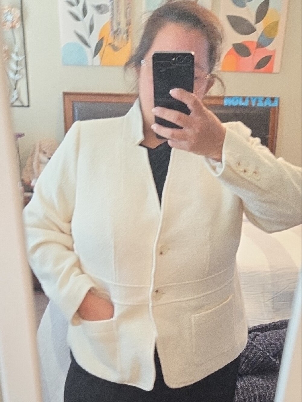 Talbots Cream Textured Two-Button Blazer - Picture 9 of 11